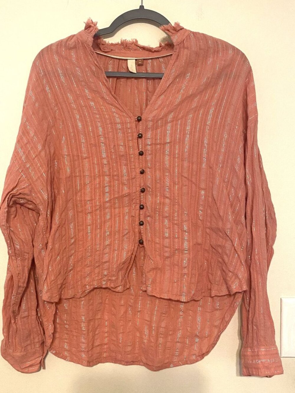 Pilcro Rust Button-Down Stripe Linen Blend Shirt